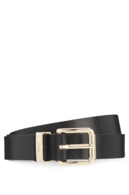 Italian-leather belt with gold-tone buckle, Black