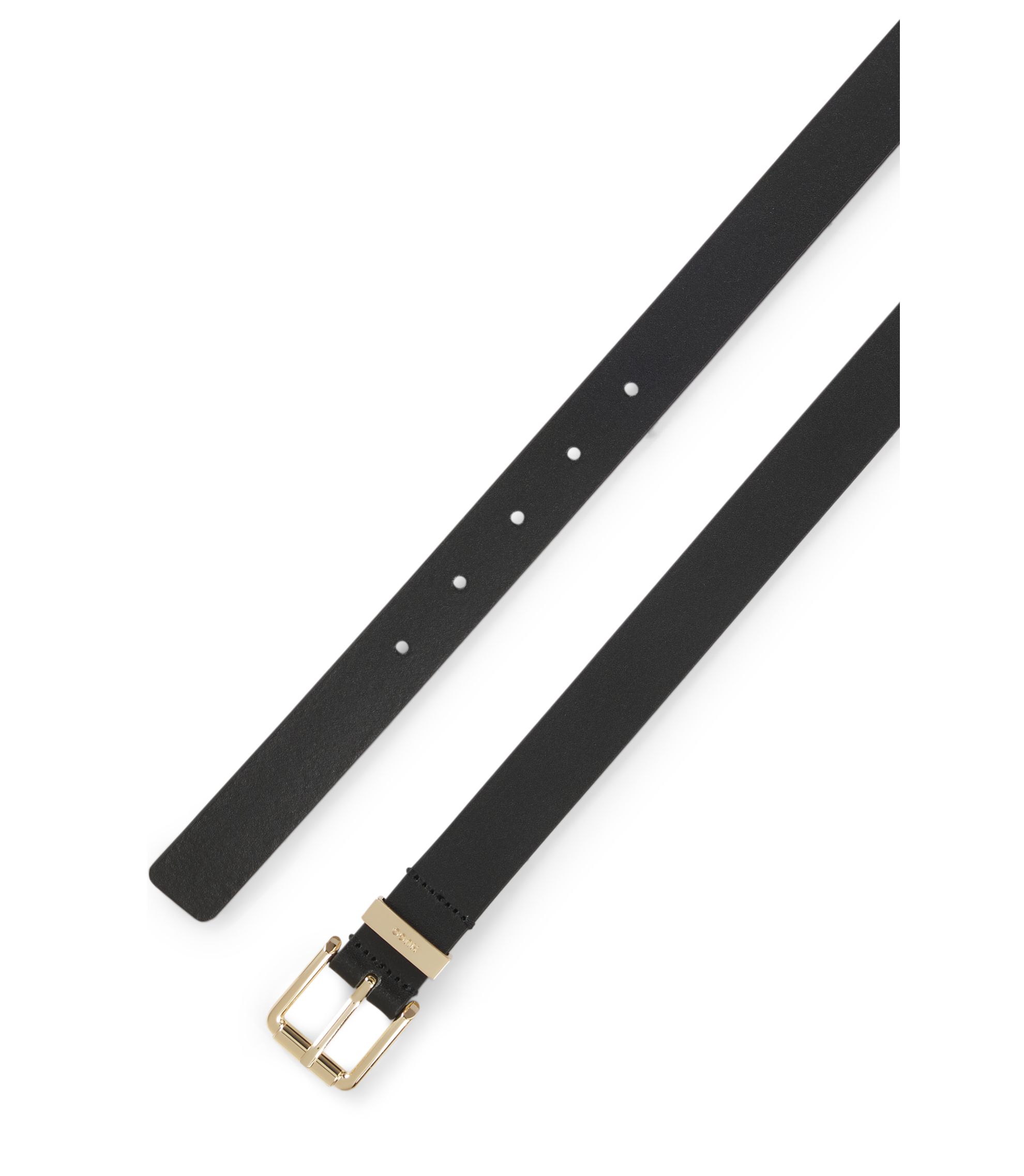 HUGO - Italian-leather belt with gold-tone buckle - Black display picture 1