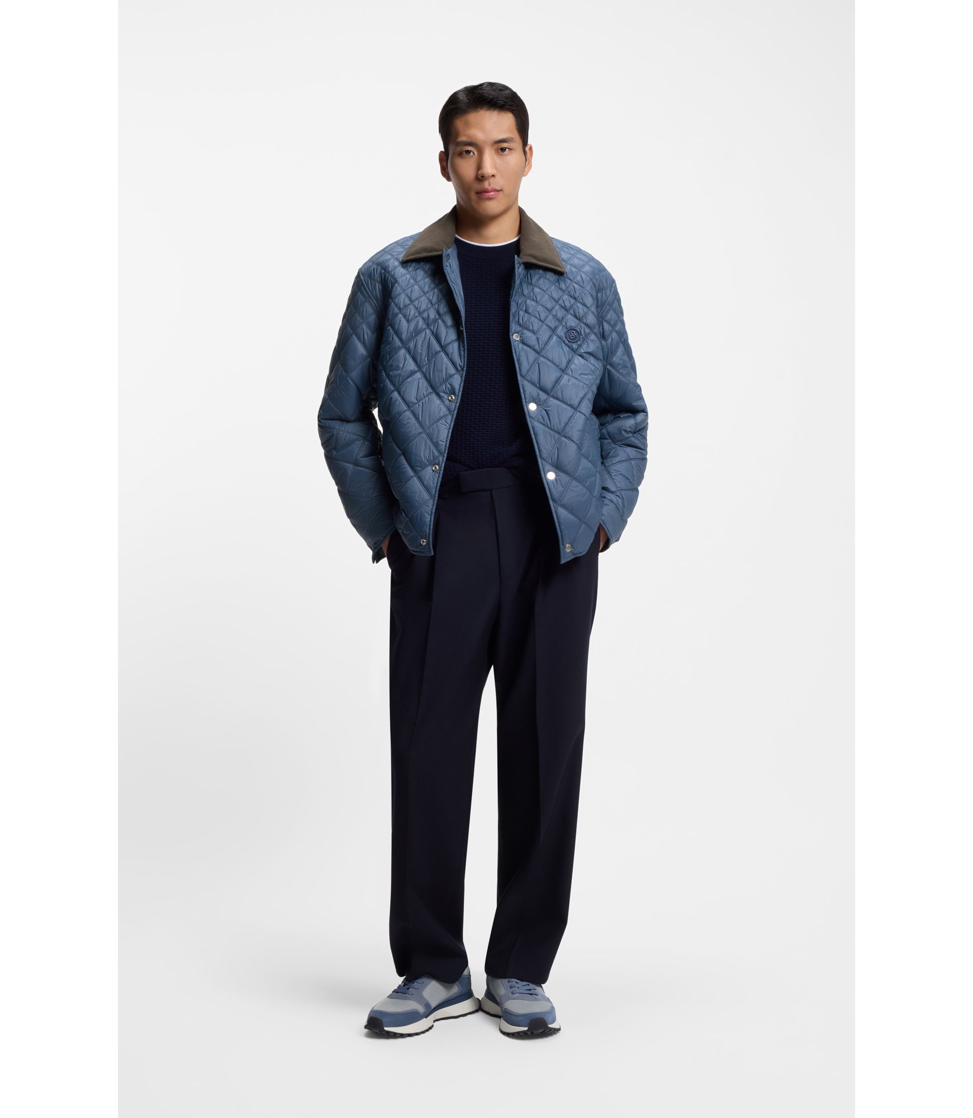 BOSS - Water-repellent jacket with mixed quilting - Light Blue