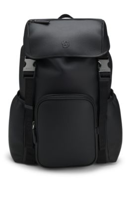 Mochila de piel italiana con monograma Double&nbsp;B, Negro