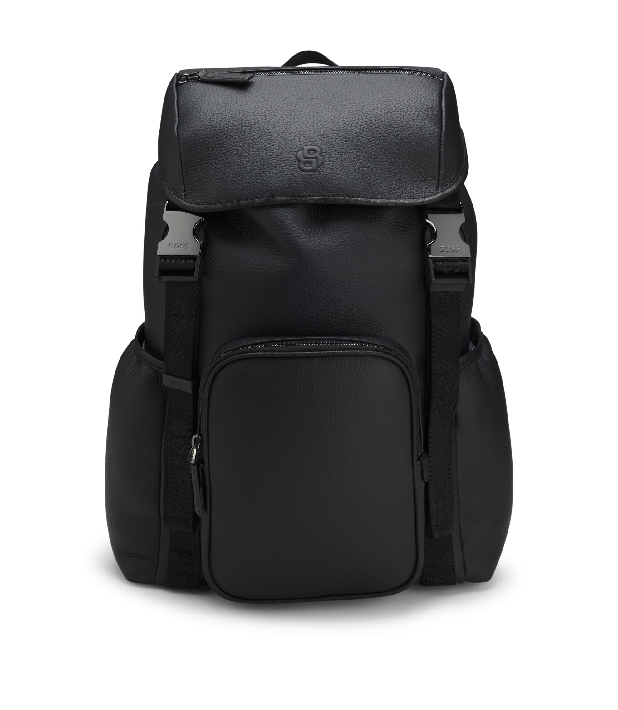 BOSS - Italian-leather backpack with Double B monogram - Black