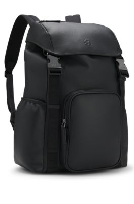 Mochila de piel italiana con monograma Double&nbsp;B, Negro