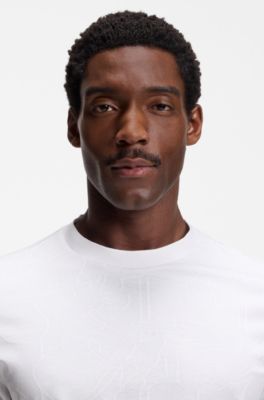 Jacquard-pattern T-shirt in cotton, White