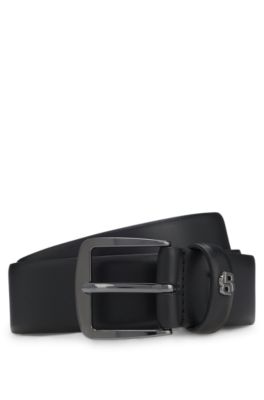 Italian-leather belt with Double B monogram, Black