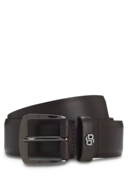 Ceinture en cuir italien &agrave; monogramme Double B, Marron fonc&eacute;