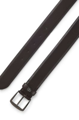 Ceinture en cuir italien &agrave; monogramme Double B, Marron fonc&eacute;