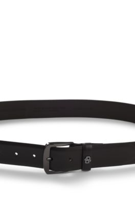 Ceinture en cuir italien &agrave; monogramme Double B, Marron fonc&eacute;