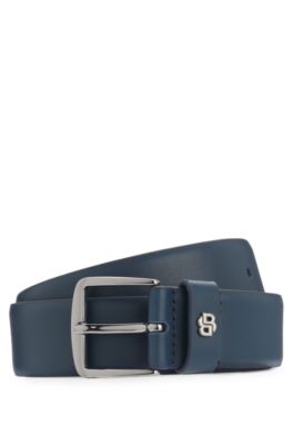 Ceinture en cuir italien &agrave; monogramme Double B, Bleu fonc&eacute;