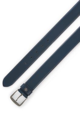 Ceinture en cuir italien &agrave; monogramme Double B, Bleu fonc&eacute;