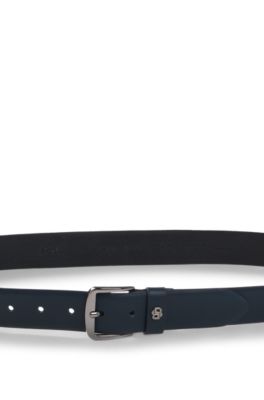 Ceinture en cuir italien &agrave; monogramme Double B, Bleu fonc&eacute;
