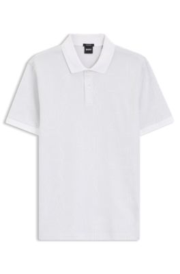 Polo en coton &agrave; motif jacquard, Blanc
