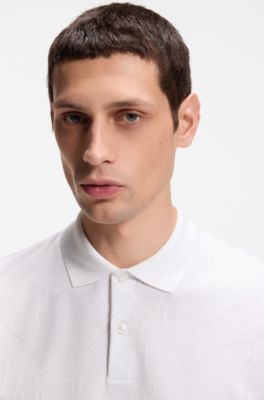 Polo de algod&oacute;n con motivo en jacquard, Blanco
