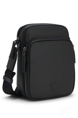 Bolso mensajero de piel italiana con monograma Double&nbsp;B, Negro