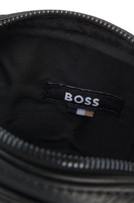 Bolso mensajero de piel italiana con monograma Double&nbsp;B, Negro