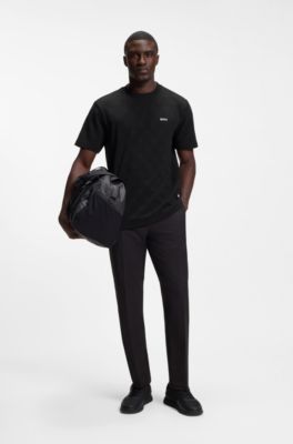 T-shirt en coton m&eacute;lang&eacute; &agrave; motif jacquard balle de tennis, Noir