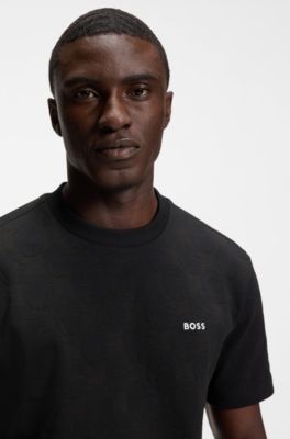 Cotton-blend T-shirt with tennis-ball jacquard, Black