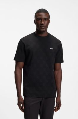 Cotton-blend T-shirt with tennis-ball jacquard, Black