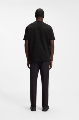 Cotton-blend T-shirt with tennis-ball jacquard, Black