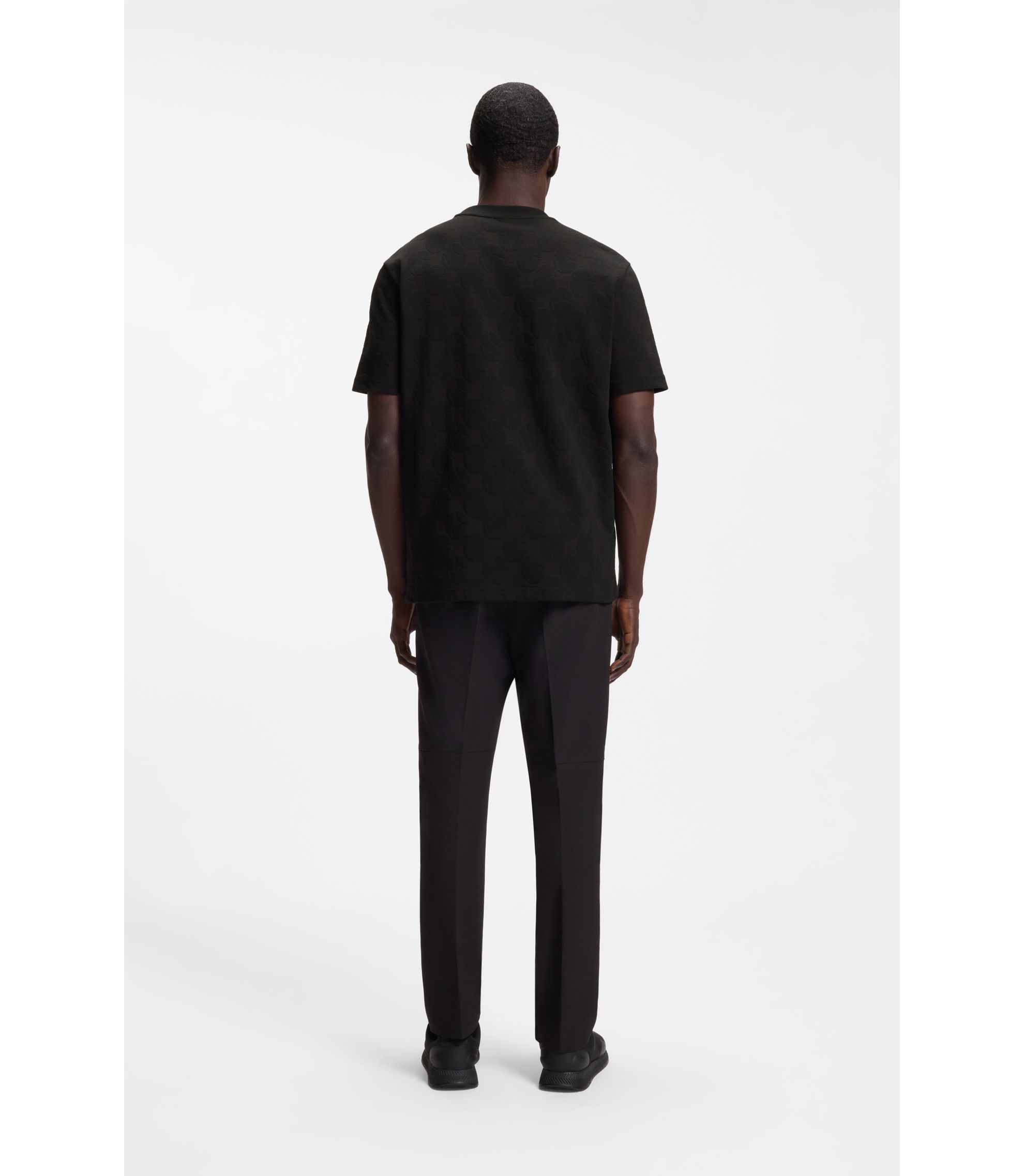 BOSS - Cotton-blend T-shirt with tennis-ball jacquard - Black