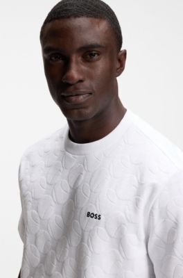 Cotton-blend T-shirt with tennis-ball jacquard, White