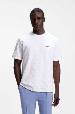 T-shirt en coton m&eacute;lang&eacute; &agrave; motif jacquard balle de tennis, Blanc