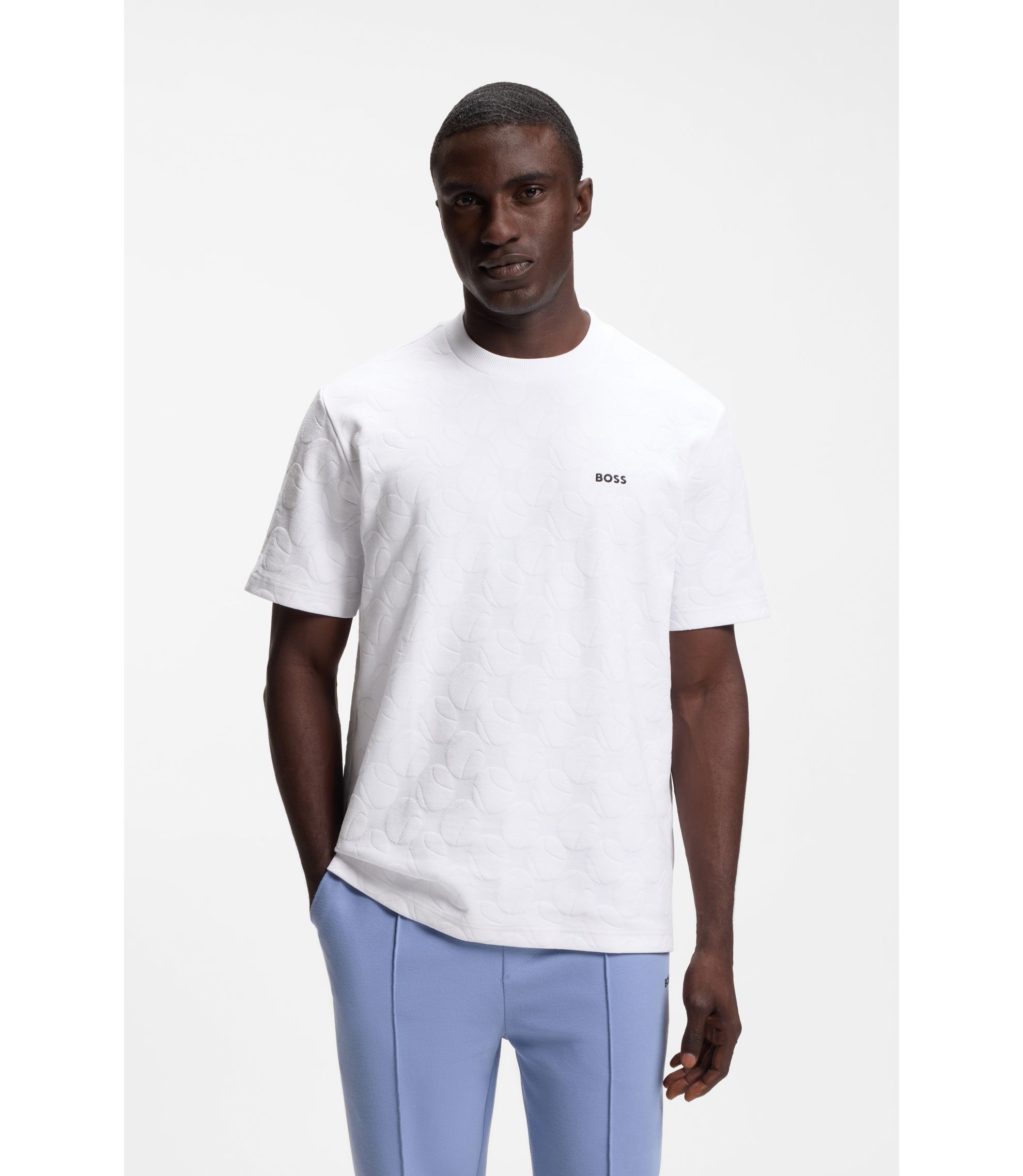BOSS - Cotton-blend T-shirt with tennis-ball jacquard - White