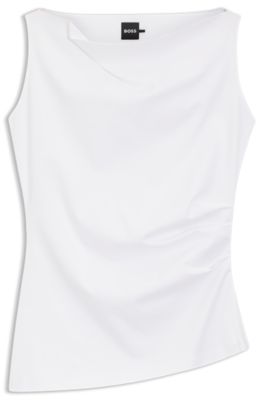 Top asim&eacute;trico de algod&oacute;n mercerizado con cuello en cascada, Blanco
