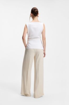 Top asym&eacute;trique en coton merceris&eacute; &agrave; col b&eacute;nitier, Blanc