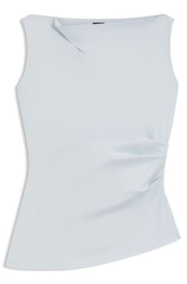 Cowl-neck asymmetric top in mercerized cotton, Light Blue