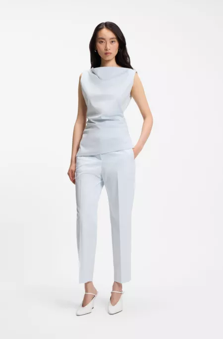 Cowl-neck asymmetric top in mercerized cotton