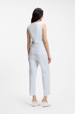 Cowl-neck asymmetric top in mercerized cotton, Light Blue