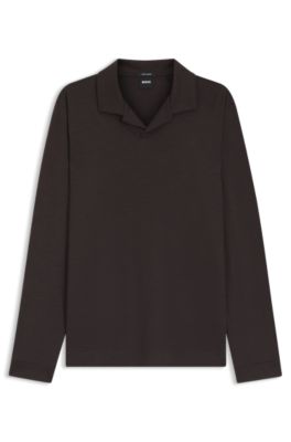 Polo de lana con cuello abierto, Marr&oacute;n oscuro