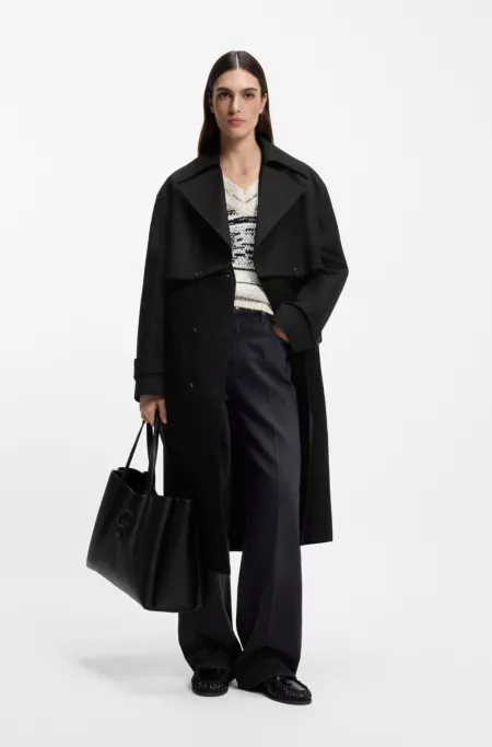 Belted trench coat in stretch cotton