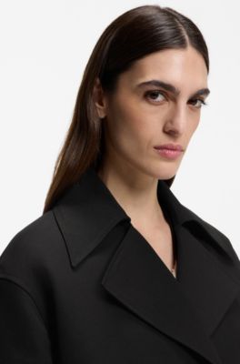 Belted trench coat in stretch cotton, Black