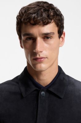 Chemise en cuir su&eacute;d&eacute; m&eacute;tis avec int&eacute;rieur en cuir nappa, Bleu fonc&eacute;