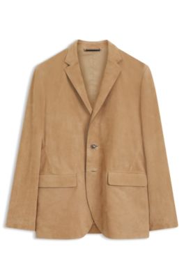 Blazer en cuir su&eacute;d&eacute; avec couture AMF, Beige
