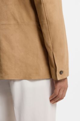 Blazer de ante con costuras de imitaci&oacute;n a mano, Beige