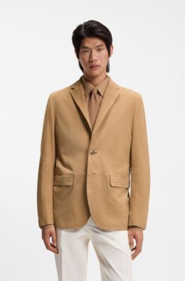 Blazer de ante con costuras de imitaci&oacute;n a mano, Beige