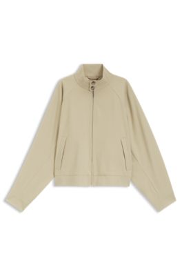Cotton-stretch bomber jacket with zip, Light Beige