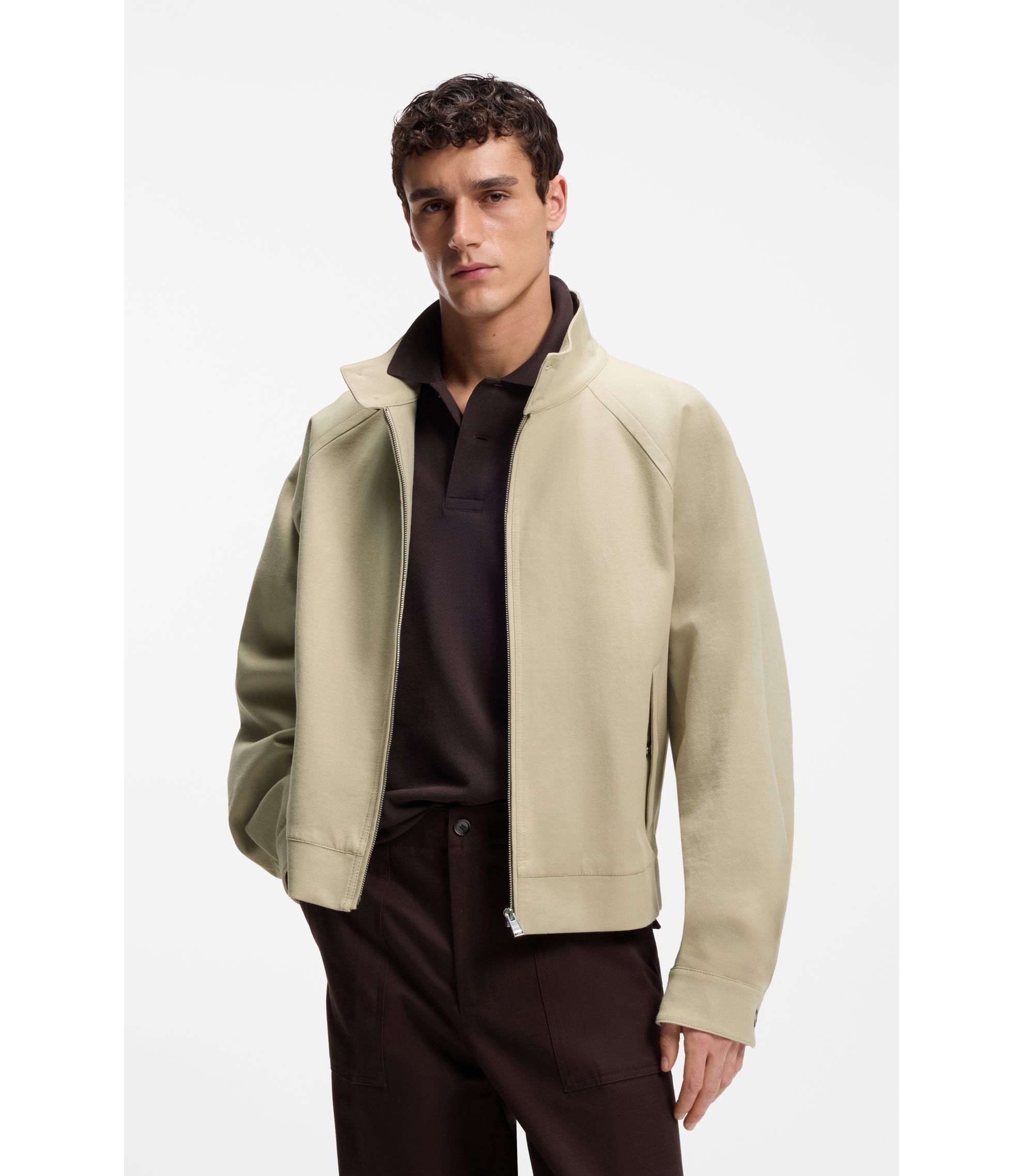 BOSS - Cotton-stretch bomber jacket with zip - Light Beige