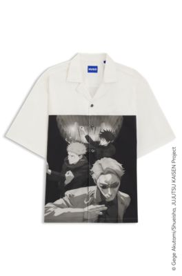 Chemise coupe d&eacute;contract&eacute;e HUGO x Jujutsu Kaisen avec imprim&eacute; de personnage, Blanc