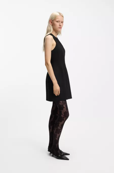 Keyhole-neckline mini dress in stretch twill