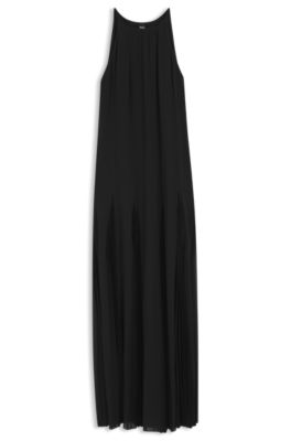 Robe sans manches avec inserts de jupe pliss&eacute;e, Noir