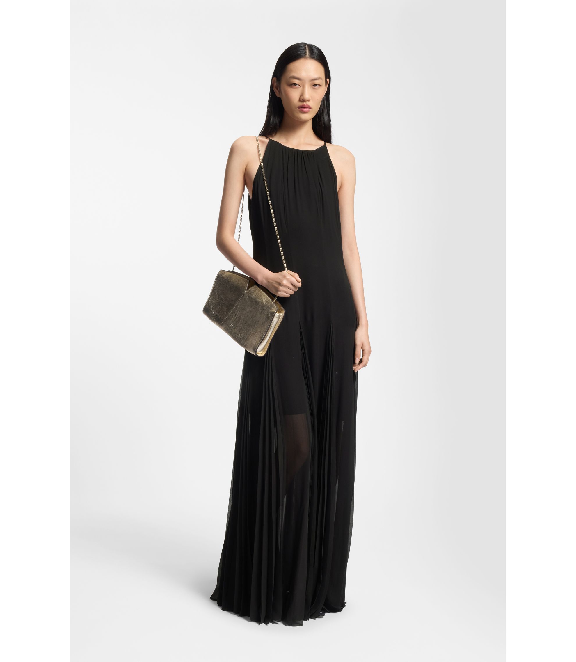 BOSS - Sleeveless dress with plissé skirt inserts - Black