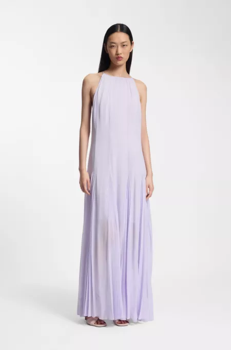 Sleeveless dress with plissé skirt inserts