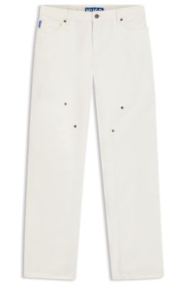 Ecru baggy-fit jeans in rigid denim, White