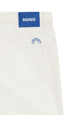 Ecru baggy-fit jeans in rigid denim, White