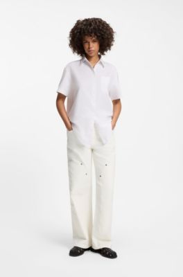 Jeans baggy fit de denim r&iacute;gido crudo, Blanco