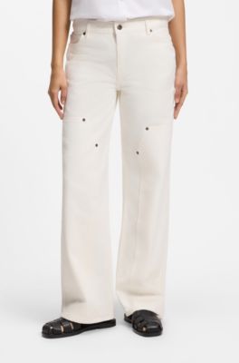 Jeans baggy fit de denim r&iacute;gido crudo, Blanco