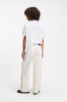 Jeans baggy fit de denim r&iacute;gido crudo, Blanco